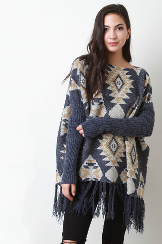Tribal Pattern Relaxed Knit Sweater