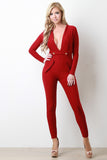 Plunging V-Neck Double Button Jumpsuit