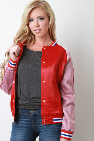 Multi-Tone Button-Up Varsity Jacket