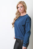 Thick Denim Knit Dropped Shoulder Pullover Top