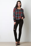 Knit Plaid Dolman Sleeve Top