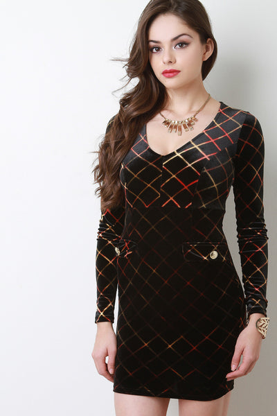 Ombre Grid Velvet Mini Dress