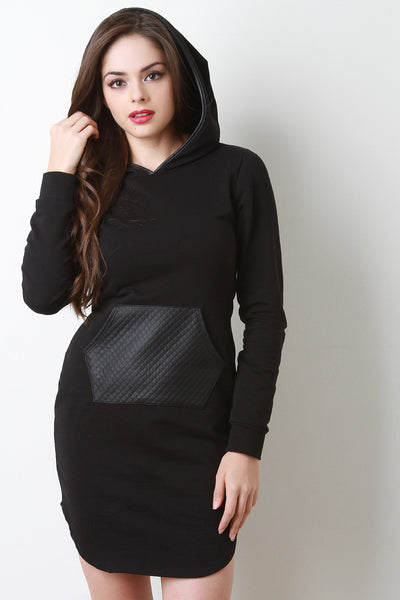 Quilted Leather Pocket Sweatshirt Dress