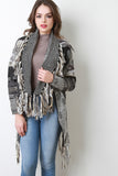 Multi-Tone Chunky Knit Fringe Cardigan