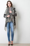 Multi-Tone Chunky Knit Fringe Cardigan