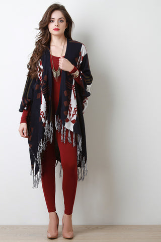 Southwestern Knit Dolman Fringe Cardigan