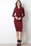 Cowl Neck Long Sleeves Bodycon Midi Dress