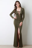 Corset Lace-Up Vent Slit Maxi Dress