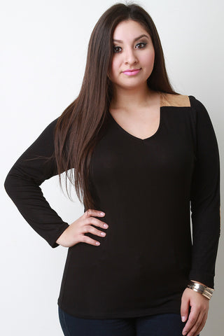 Suede Elbow Patch Long Sleeves Top