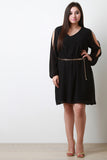 Belted Chain Long Sleeves Cold Shoulder Cocktail Dress