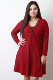 Grommet Lace Up Long Sleeves Fit And Flare Dress