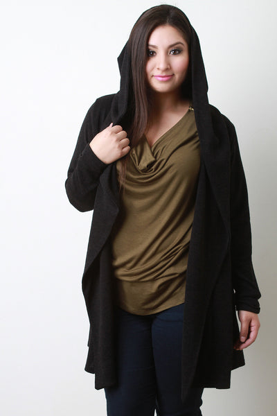 Wide Collar Hooded Cardigan