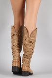 Pyramid Studded Crisscross Straps Knee High Boots