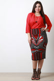 Thick Knit Mixed Pattern Print Pencil Skirt