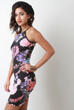 High Neck Floral Imprint Mini Dress