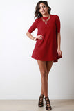 Round Neck Elbow Sleeves Mini Shift Dress