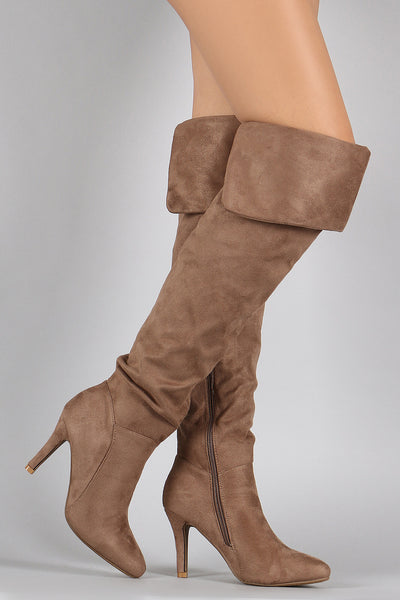 Pointy Toe Fold Over Cuff High Heel Boot