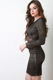 Mesh Panel Metallic Accent Long Sleeve Dress