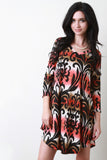 Tie-Dye Damask Print V-Neck Dress