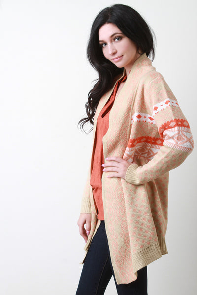 Mixed Pattern Tight Knit Long Cardigan