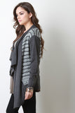 Striped Crochet Faux Layers Draping Cardigan