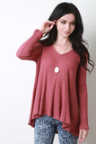 Waffle Knit V-Neck Long Sleeve Top