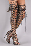 Python Corset Nail Studs Lace Up Stiletto Over-The-Knee Boots