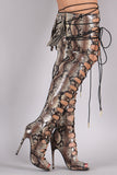 Python Corset Nail Studs Lace Up Stiletto Over-The-Knee Boots