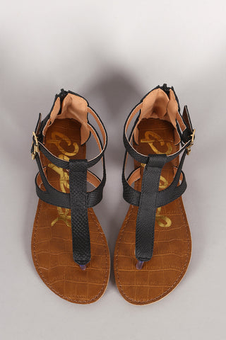 Qupid Strappy Vegan Snake Thong Flat Sandal