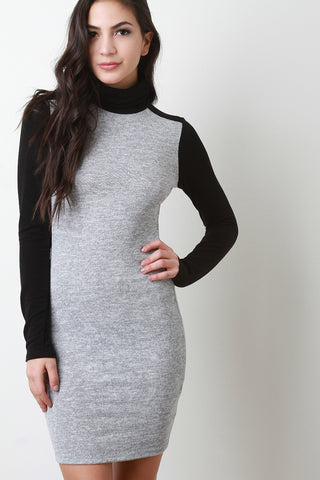 Two-Tone Knit Mock Neck Bodycon Dress