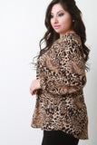 Relaxed Leopard Print Zipper V-Neck Top