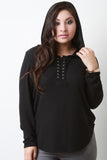 Hooded Lace Up Soft Knit Top