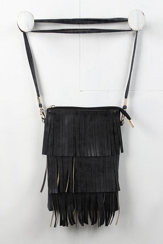 Vegan Leather Layered Fringe Pouch Bag