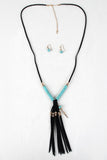 Beads And Feather Suede Fringe Necklace Set