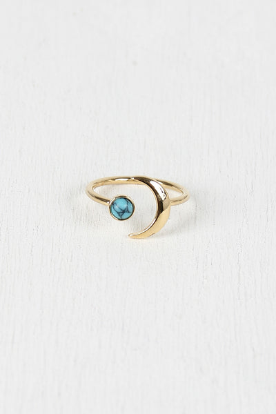 Crescent Moon And Turquoise Stone Ring