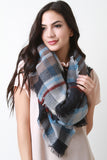 Tartan Plaid Short Fringe Ends Scarf