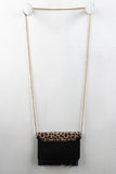 Leopard Flap Vegan Leather Fringe Bag