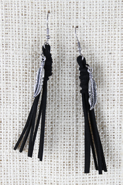 Feather Suede Tassel Earrings