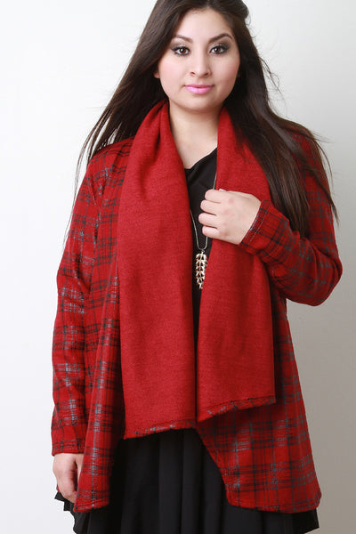 Plaid Print Open Front Cardigan