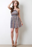 Tribal Print Strappy Back Smocked Babydoll Dress