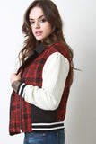 Tweed Quilted Sleeves Asymmetrical Scuba Moto Jacket