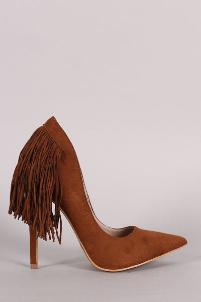 Shoe Republic LA Suede Fringe Pointy Toe Stiletto Pump