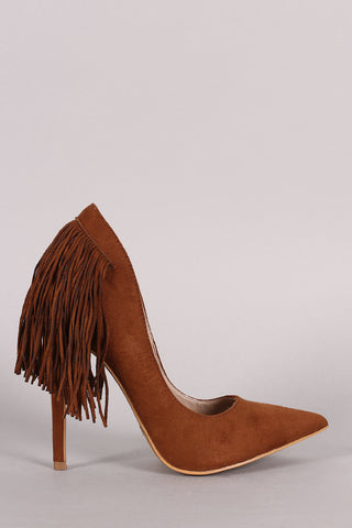 Shoe Republic LA Suede Fringe Pointy Toe Stiletto Pump