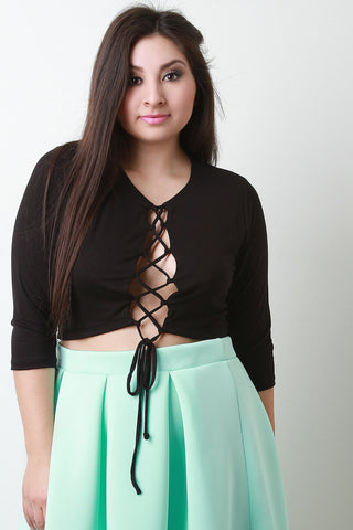 Lace Up Quarter Sleeve Crop Top