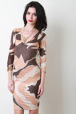 Sublimated Print V-Neck Three Quarter Sleeves Mini Dress