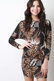 Mixed Print Long Dolman Sleeves Mini Dress