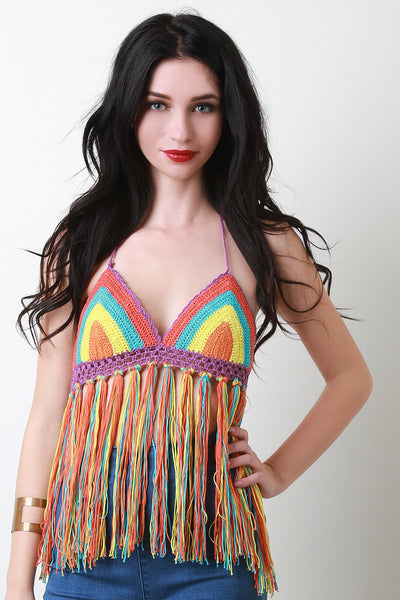 Multicolor Crochet Bralette Tassel Top