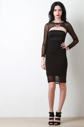 Cutout Front Mesh Bodycon Dress