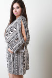 Tie Dye Surplice Neck Long Slit Sleeves Romper