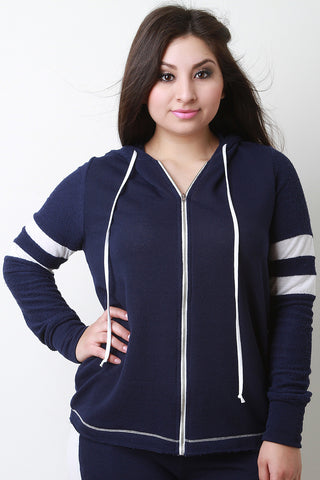 Zip Up Striped Sleeves Hoodie